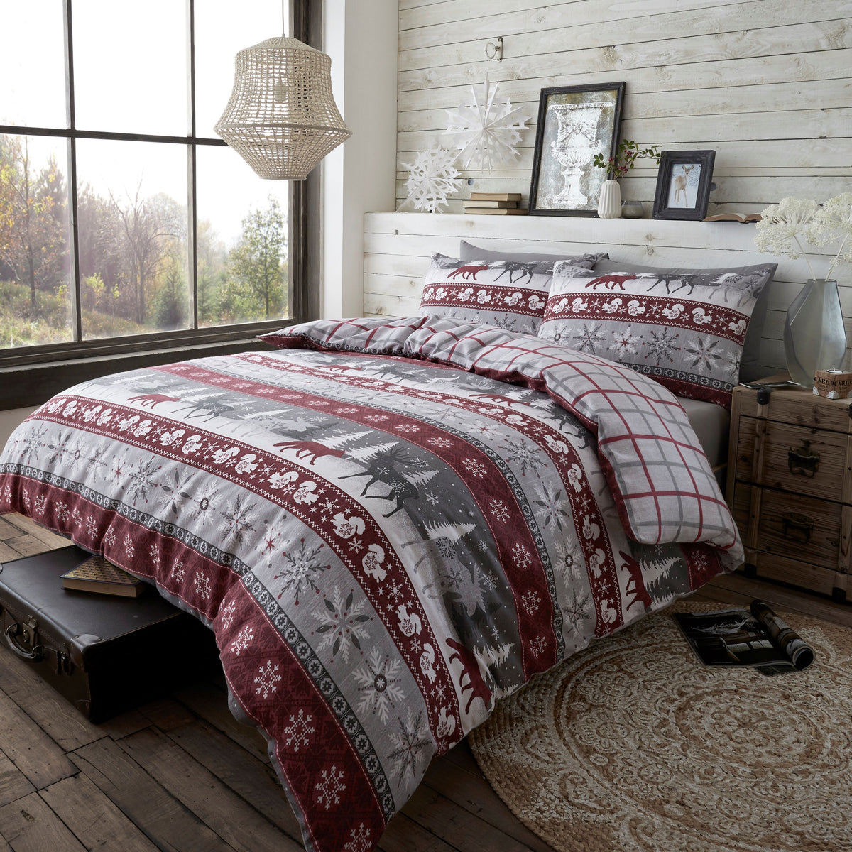 Portfolio Home Warm Alaska Burgundy 100% Brushed Cotton Duvet Set