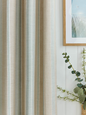 Laura Ashley Wickham Stripe Sage-Natural Lined Eyelet Curtains