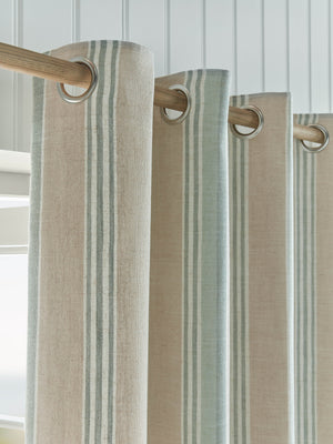 Laura Ashley Wickham Stripe Sage-Natural Lined Eyelet Curtains