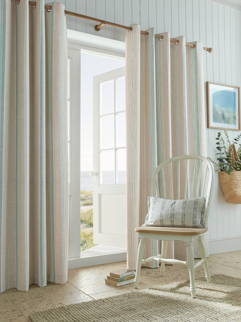 Laura Ashley Wickham Stripe Sage-Natural Lined Eyelet Curtains
