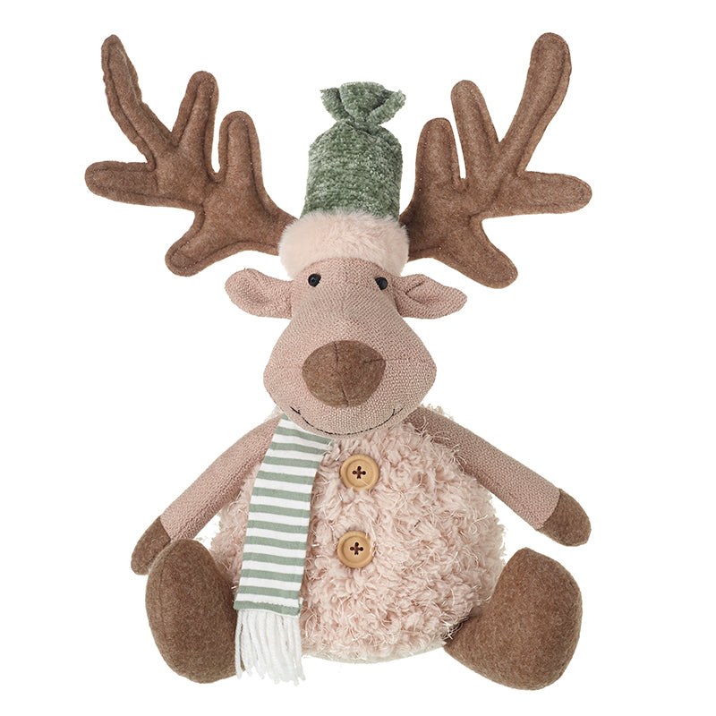 Heaven Sends XAD535C Sitting Reindeer in Stripe Green Scarf