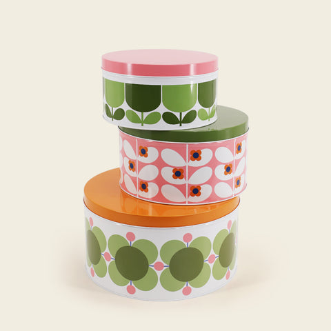 Orla Kiely Home 148475 Nesting Cake Tins Set of 3 (Bubblegum/Basil)
