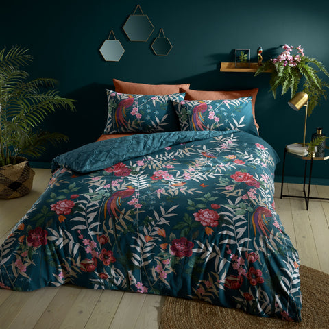 Catherine Lansfield Tropical Floral Birds Green Bedding