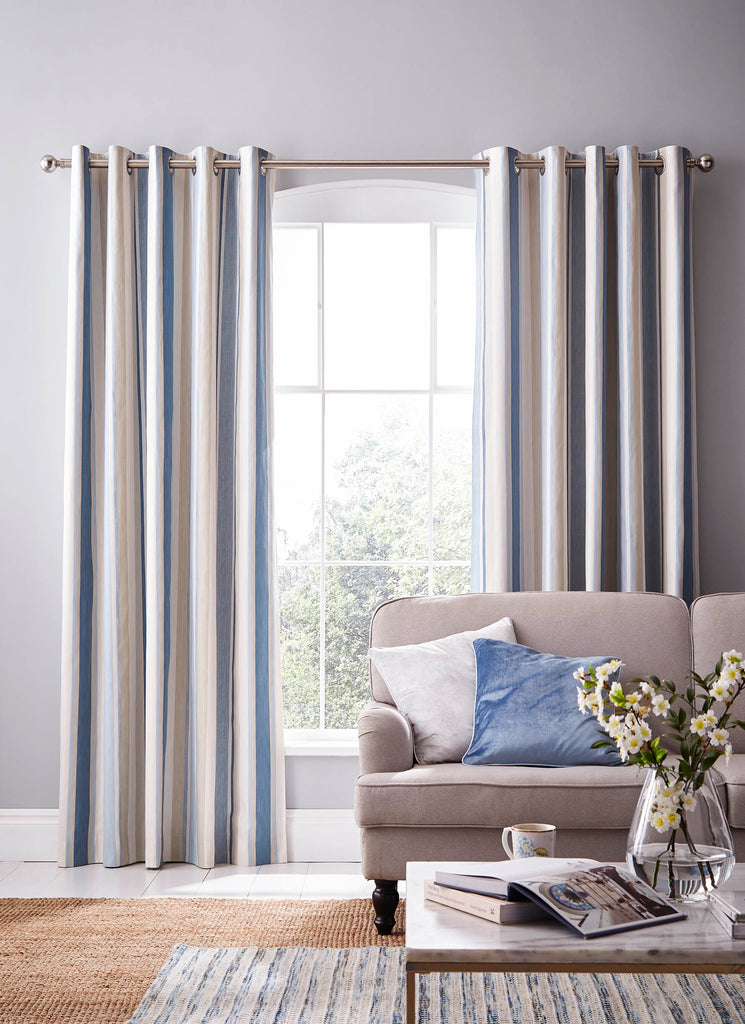 Laura Ashley Awning Stripe Blackout Lined Eyelet Curtains (ORDER ONLY)