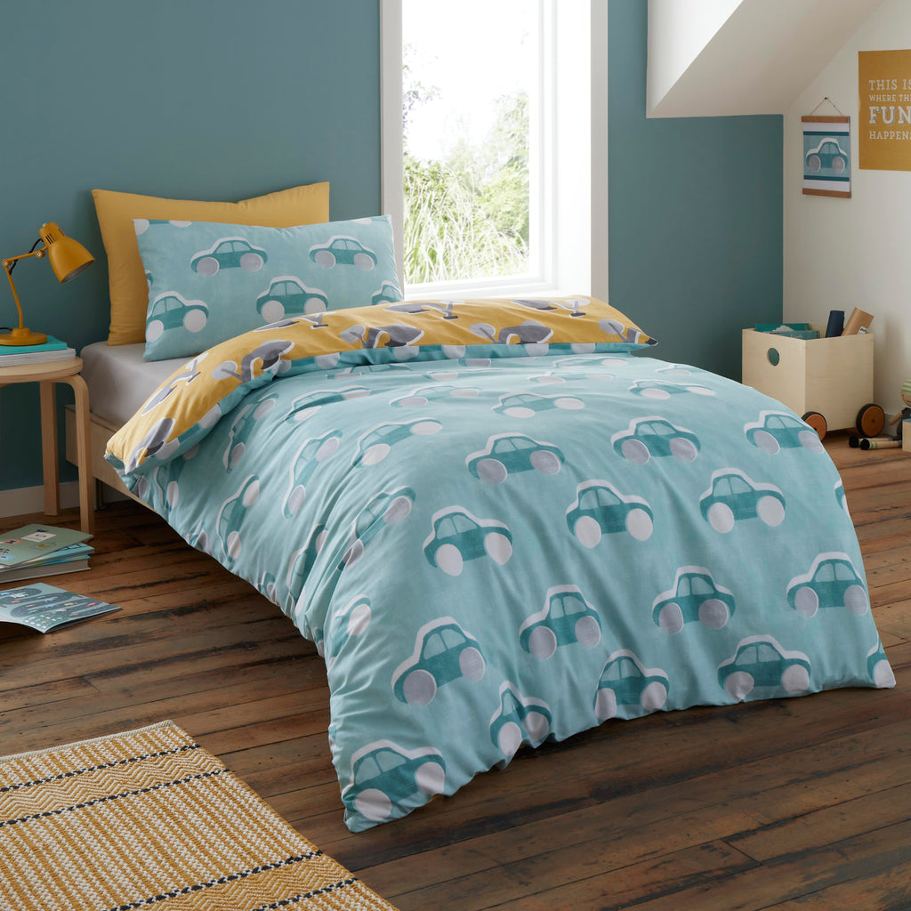 Bedlam Cool Cars Duck Egg Bedding