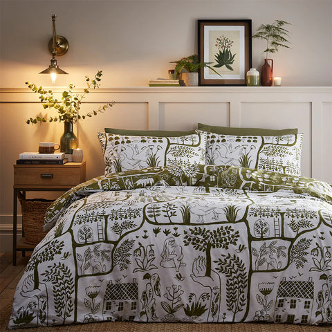 Furn Frida Abstract Printed Reversible Moss Duvet Set