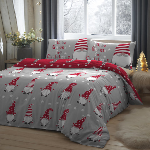 Fusion Christmas Bedding Gnome for Christmas Brushed Cotton Duvet Set