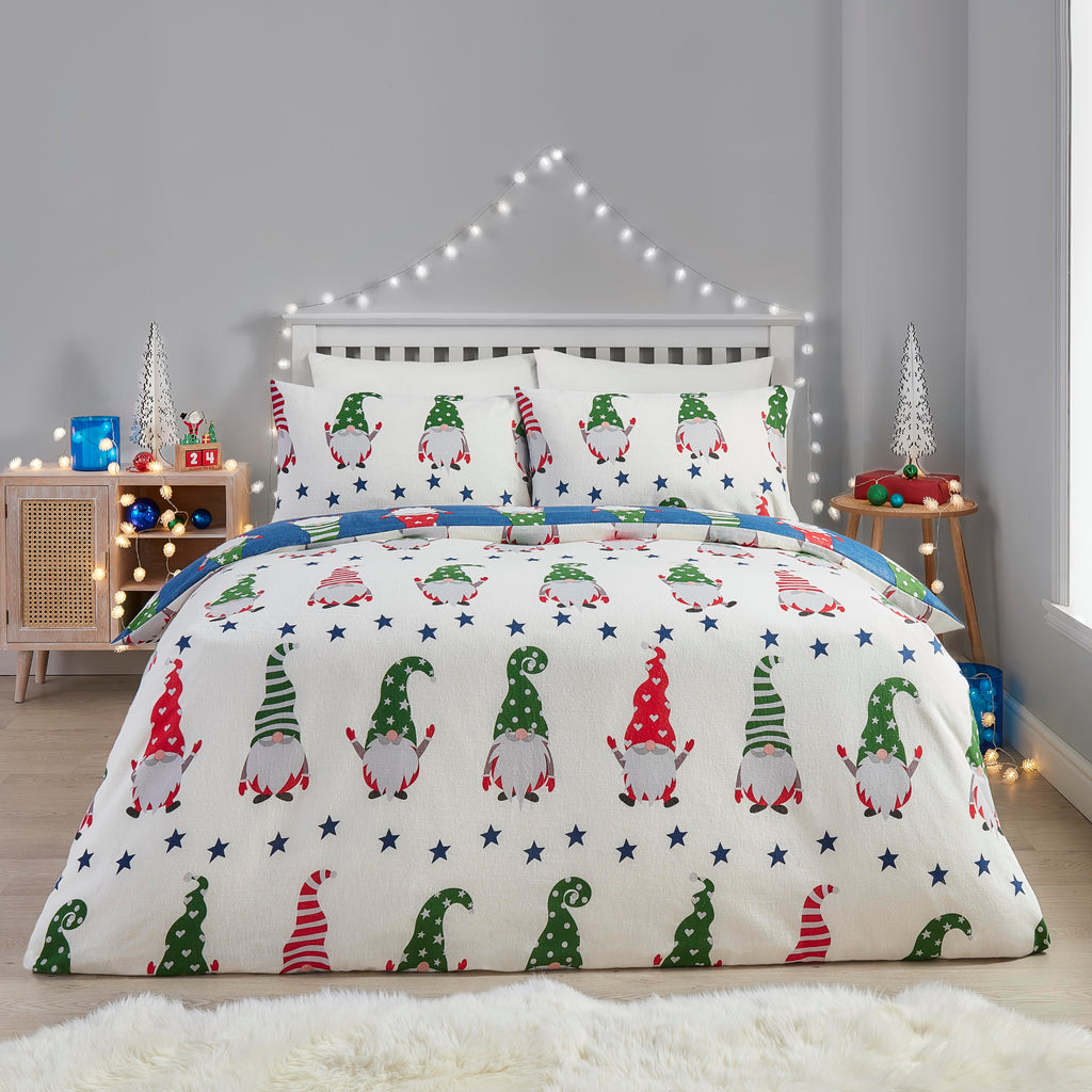 Fusion Christmas Bedding Gnome for Christmas 100 Brushed Cotton Duvet Set