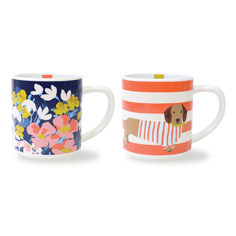 Joules Bright Side Set of 2 Stackable Mugs