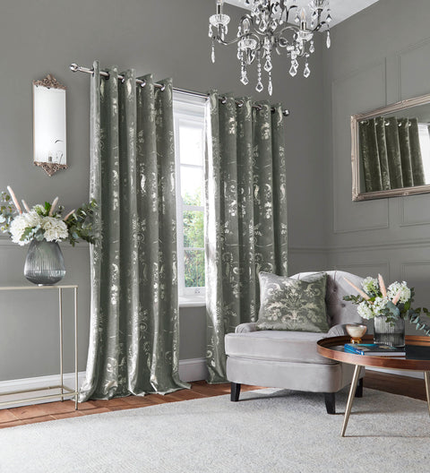 Laura Ashley Josette Metallic Lined Eyelet Curtains