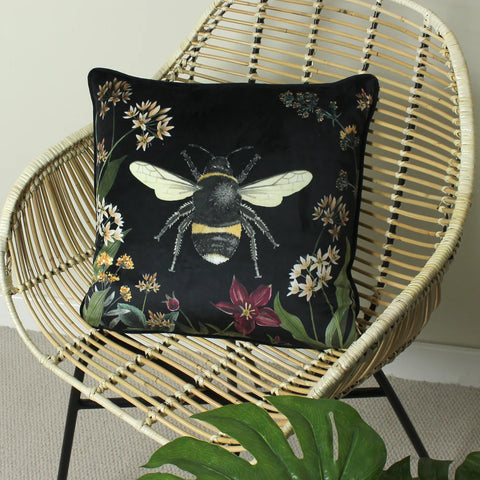 Evans Lichfield Midnight Garden Bee Black 43cm x 43cm Cushion