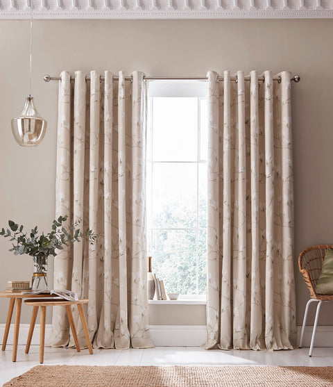 Laura Ashley Magnolia Grove Blackout Lined Eyelet Natural Curtains (ORDER ONLY)