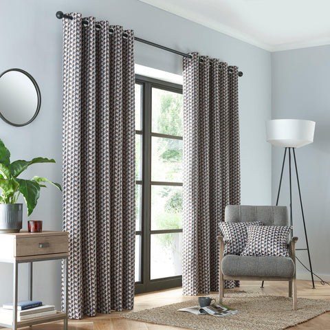 Fusion Prado Grey/Terracotta Eyelet Lined Curtains
