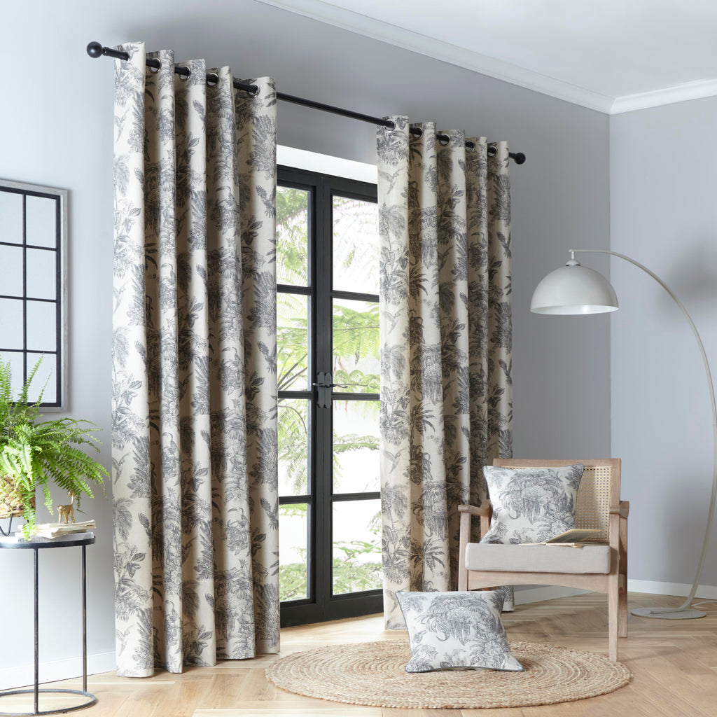 Fusion Saranda Charcoal Eyelet Lined Curtains