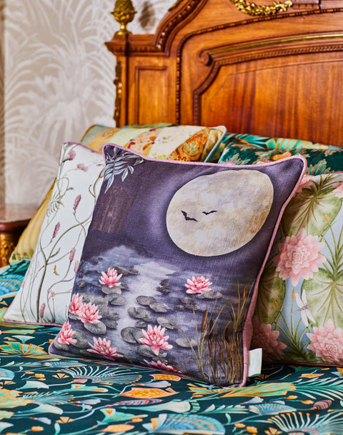 The Chateau Collection Moonlit Lily Garden Dusk 45cm x 45cm Filled Cushion by Angel Strawbridge