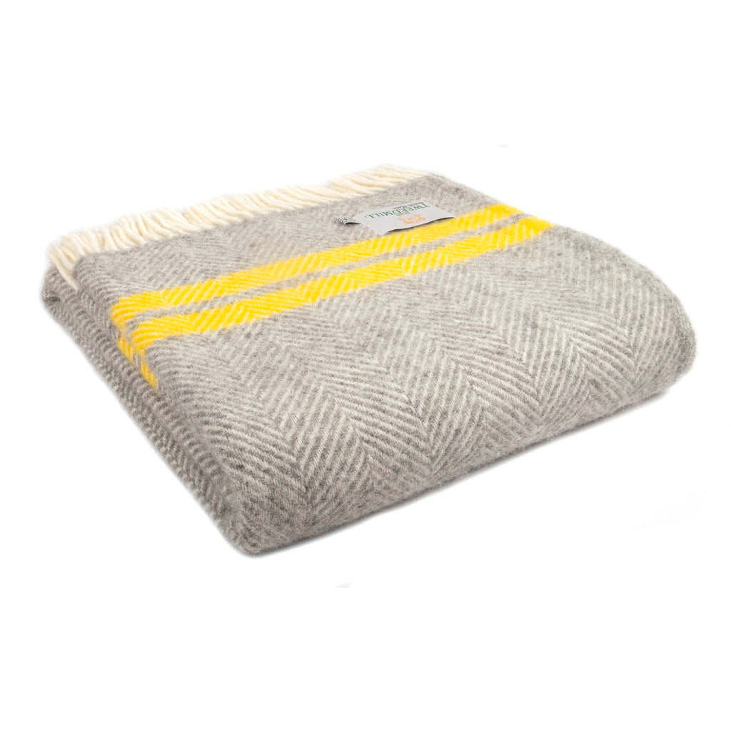 Tweedmill Fishbone 2 Stripe Grey & Yellow 150cm x 183cm Throw