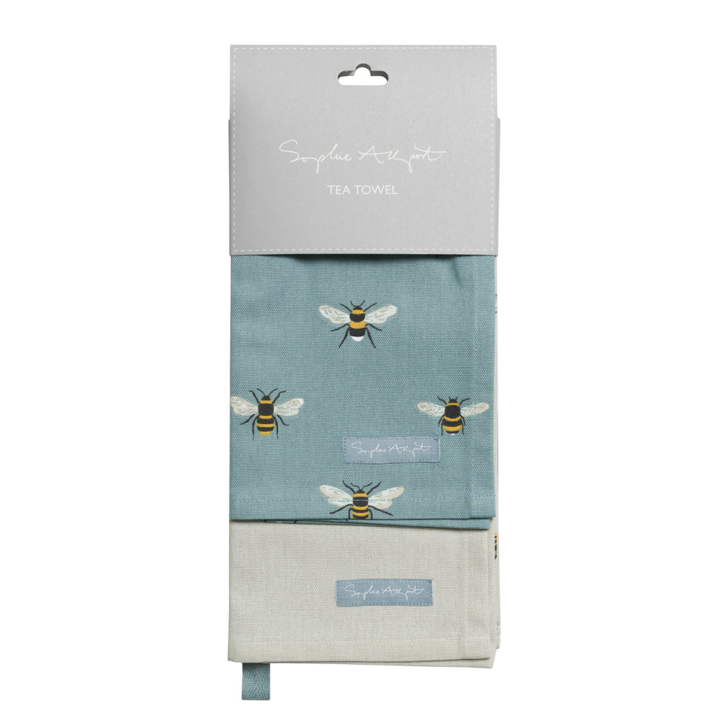 ALL80601 Sophie Allport Bees Teal Tea Towel (Set of 2)