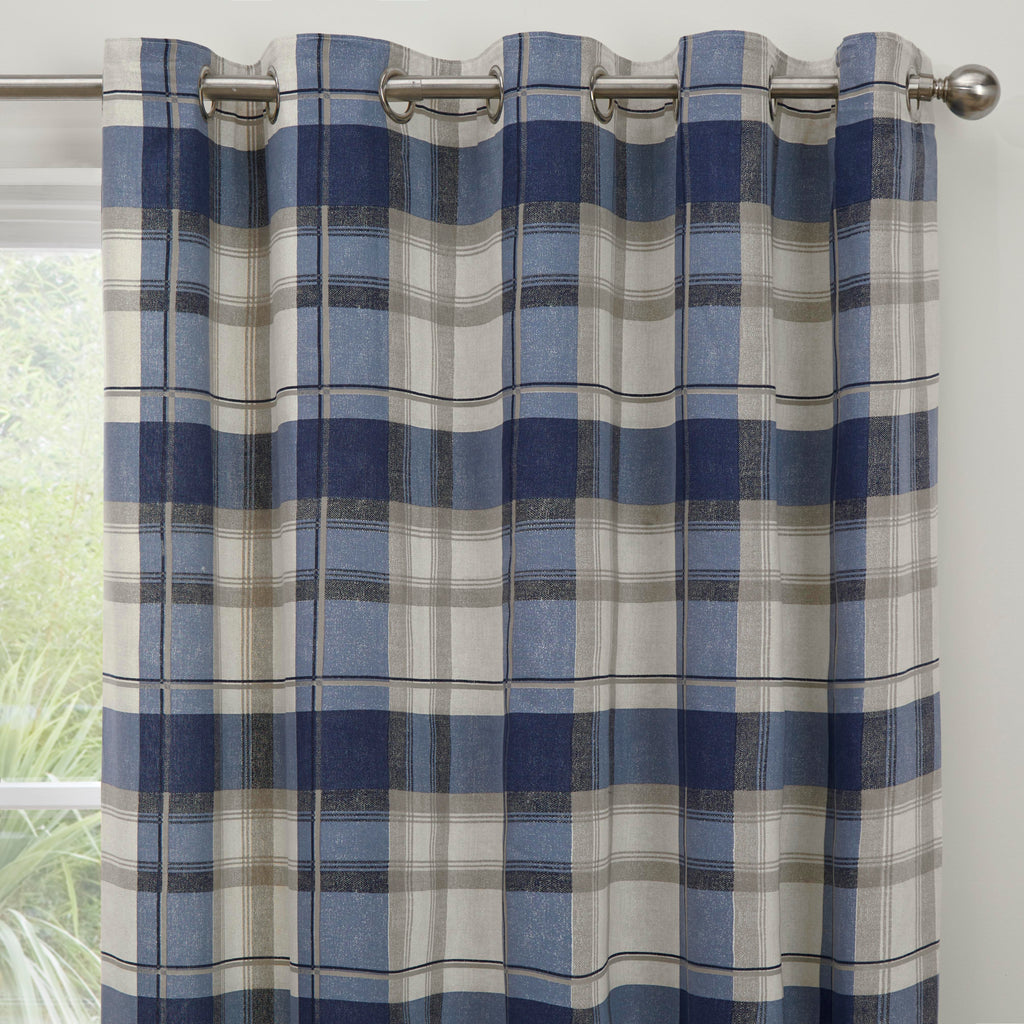 Blue deals check curtains