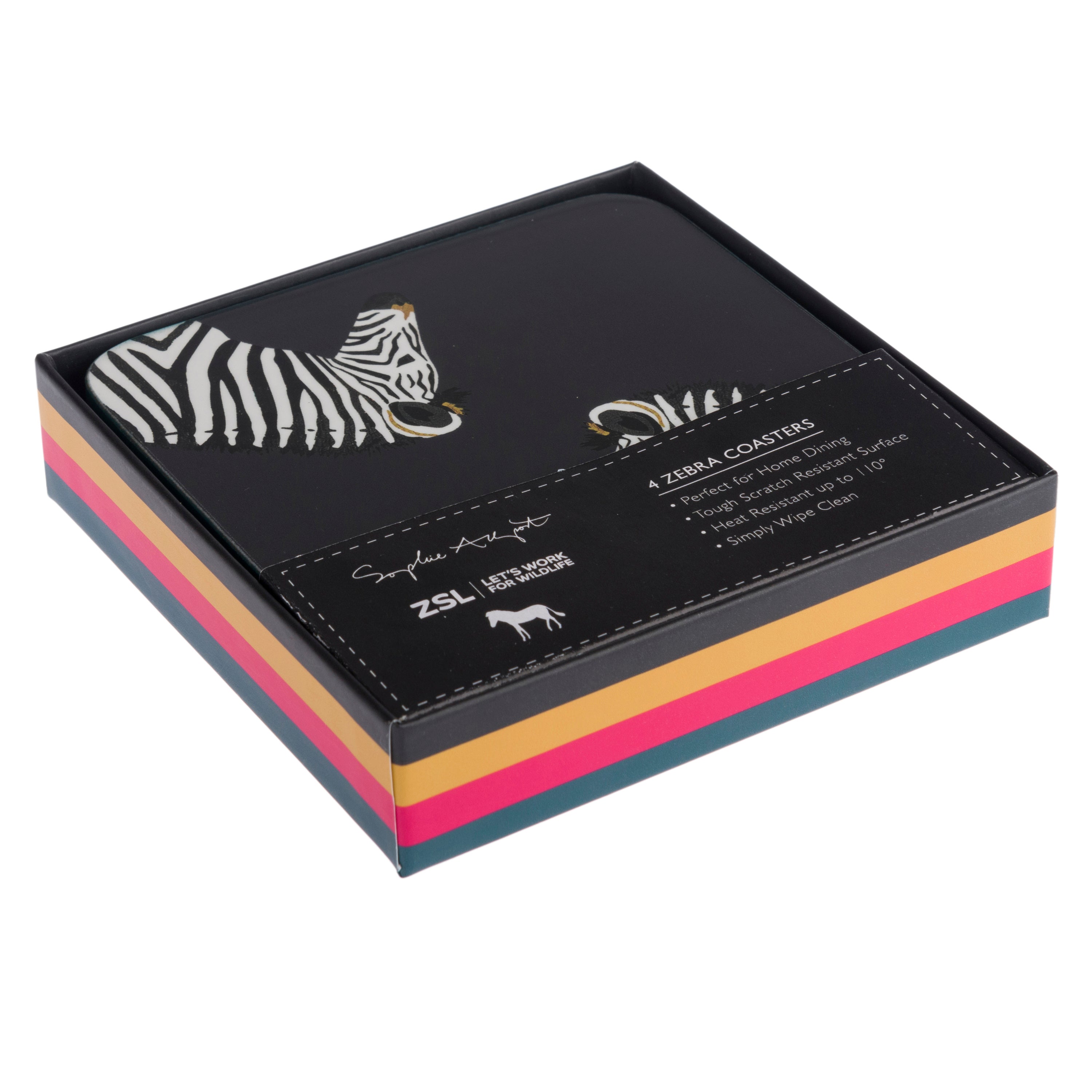 COC6701 Sophie Allport Zebra ZSL Coasters (Set of 4) Charmed Interiors