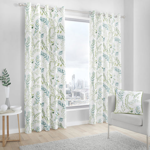 Fusion Fernworthy Green Eyelet Lined Curtains