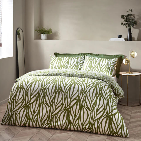 Hoem Frond Abstract Cotton Rich Olive Duvet Set