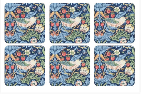 Morris & Co Strawberry Thief Blue Coasters Set of 6