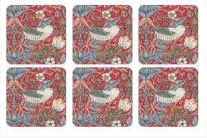 Morris & Co Strawberry Thief Red Coasters Set of 6