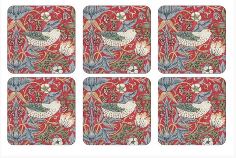 Morris & Co Strawberry Thief Red Coasters Set of 6