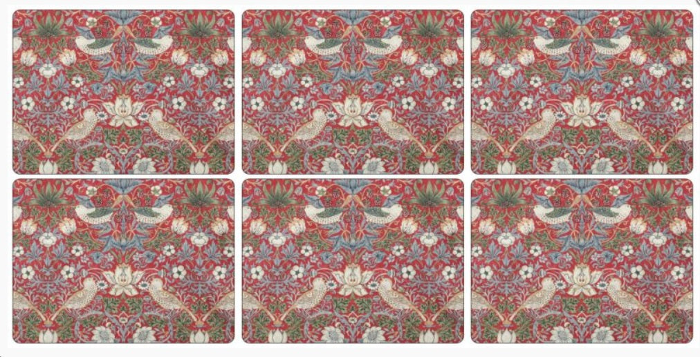 Morris & Co Strawberry Thief Red Placemats Set of 6