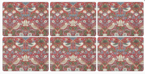 Morris & Co Strawberry Thief Red Placemats Set of 6