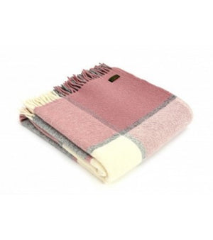 Tweedmill Block Check Dusky Pink & Charcoal 150x183cm Throw